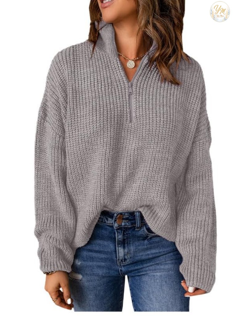 Long Sleeve 1/4 Zip V Neck Pullover Polo Sweater Dressy Casual Top